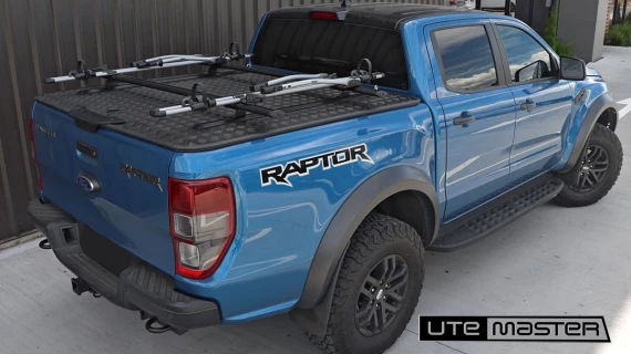 Ford Ranger Raptor Blue Load Lid Black Cross Bars T Track Biking Bikes Hard Lid