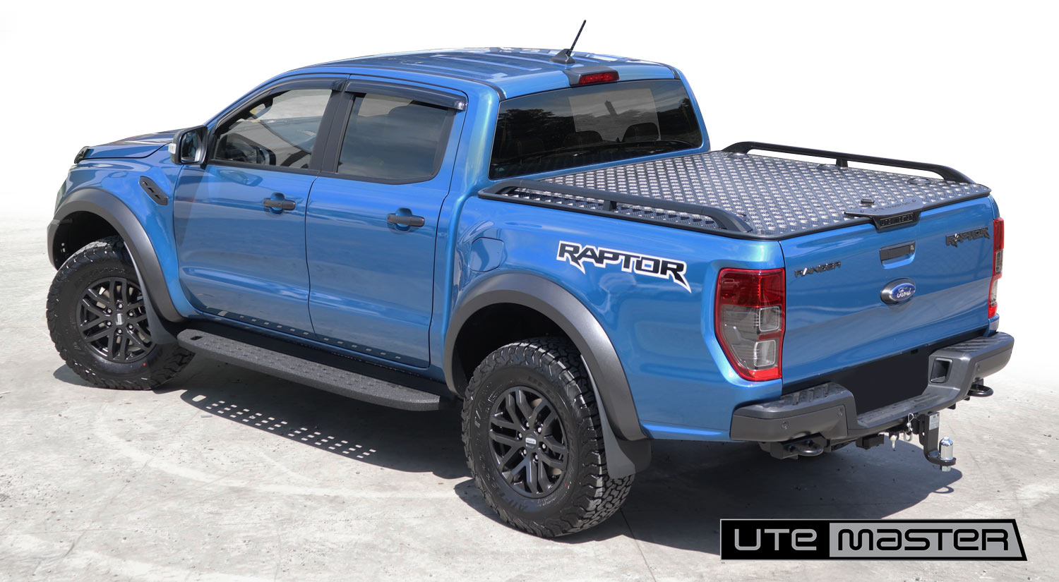 Ute Hard Lid to suit Ford Ranger Raptor Blue Black Utemaster Load Lid Tonneau Side Rails